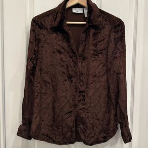 Crushed velvet button down long sleeve shirt